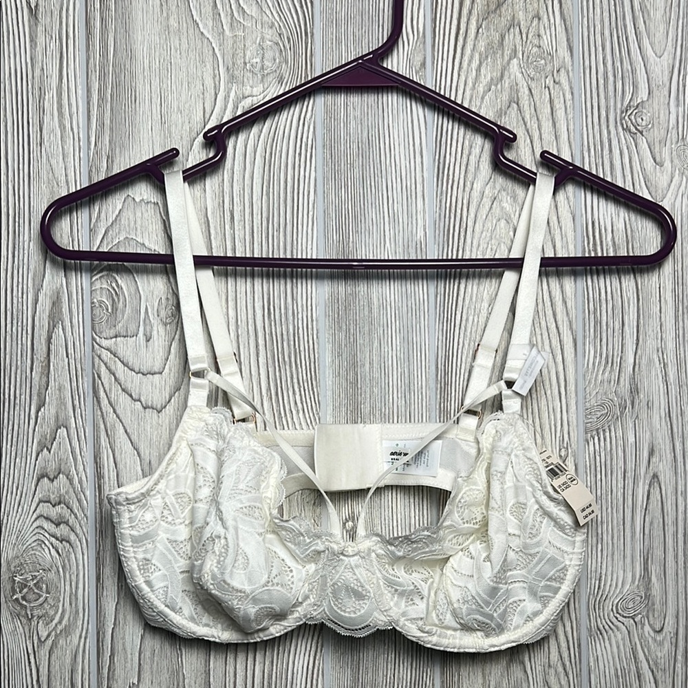 Aerie Elegant Cream Lace Bra BALCONETTE Size 34DD NWT